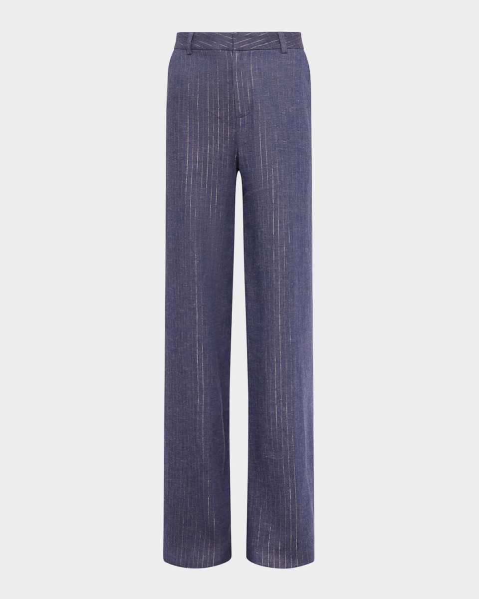 Livvy Metallic Pinstripe Straight-Leg Trousers